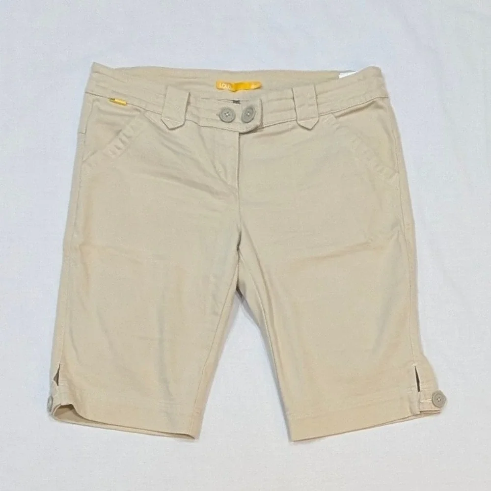 Lole Women Beige Khaki Stretch Bermuda Shorts UPF Quick Dry Size 12